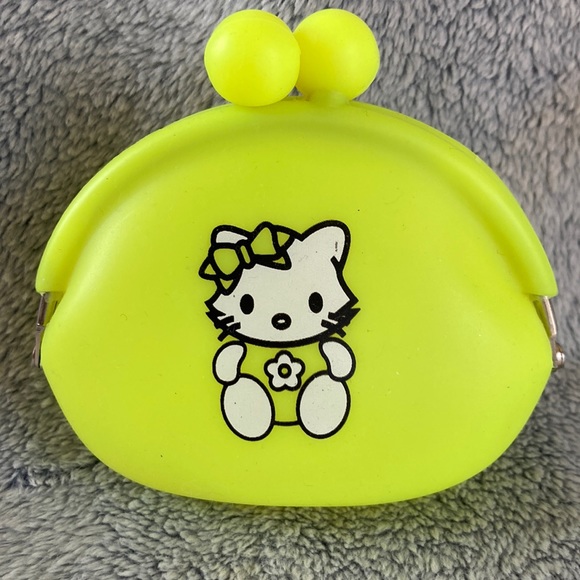 HELLO KITTY💫 Neon Yellow Rubber Logo Change Purse - Picture 1 of 5